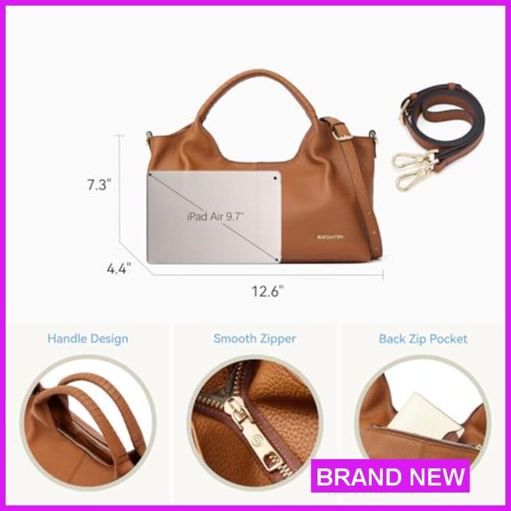 Genuine Leather Satchel Handbag Crossbody Shoulder Bag Top Handle Adjustable - Picture 6 of 7